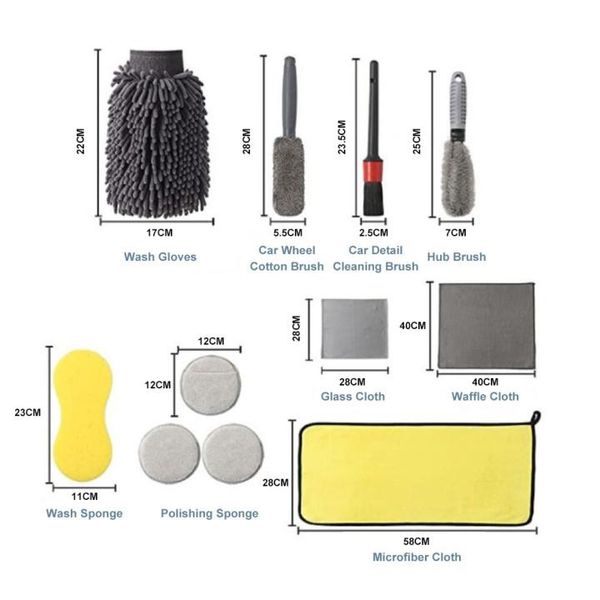 

car sponge 11pcs wash brush cleaning tool set microfiber kit detailing wheel brushes detaling towel