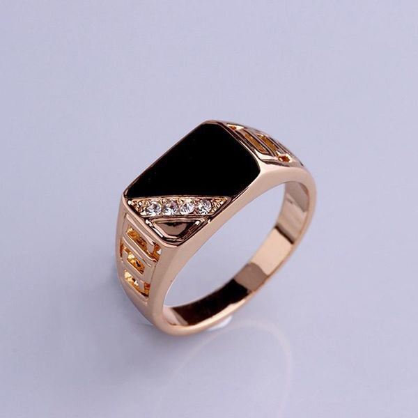 

wedding rings fashion male jewelry classic gold color rhinestone ring black enamel for men christmas party gift, Slivery;golden