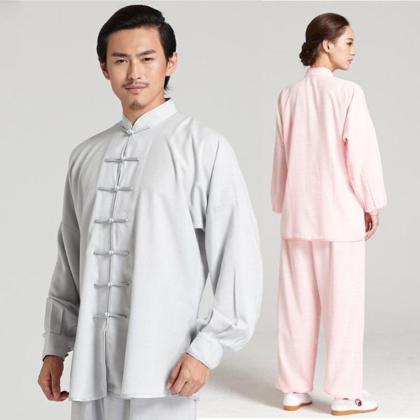 

ethnic clothing wu nong spring and summer tai chi women's linen breathable martial arts solid color morning exercise, Red
