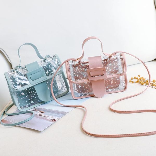 

evening bags leisure transparent stars printing shoulder women pvc flap small shopping hit color crossbody