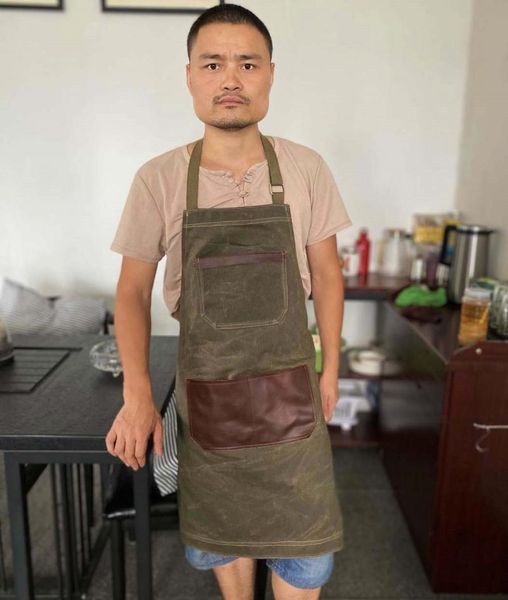 

aprons military green thickened work apron game hall bakers builders wallpaper workers waiters leather pockets