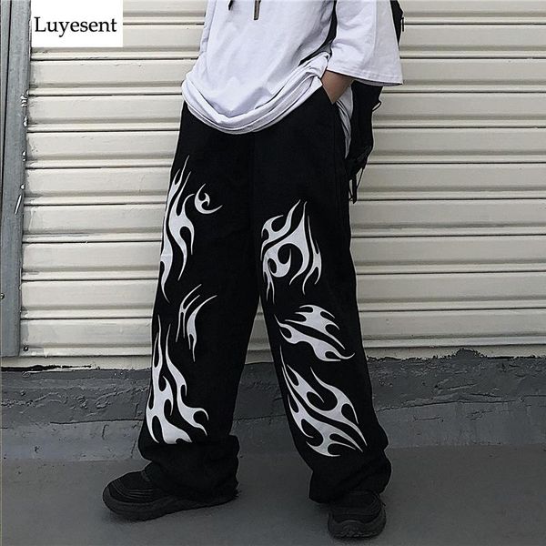 

women's pants & capris rock fire print cargo woman 2021 stretch high waist ankle-length hip- long punk street trousers black dark, Black;white