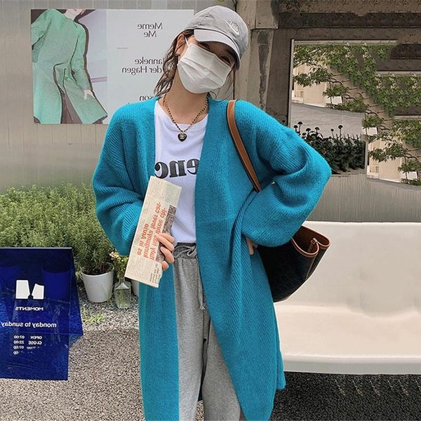 

women's knits & tees [ewq] fashion chic solid color knitted cardigan women autumn 2021 loose open stitch long sleeve sweater coat femal, White
