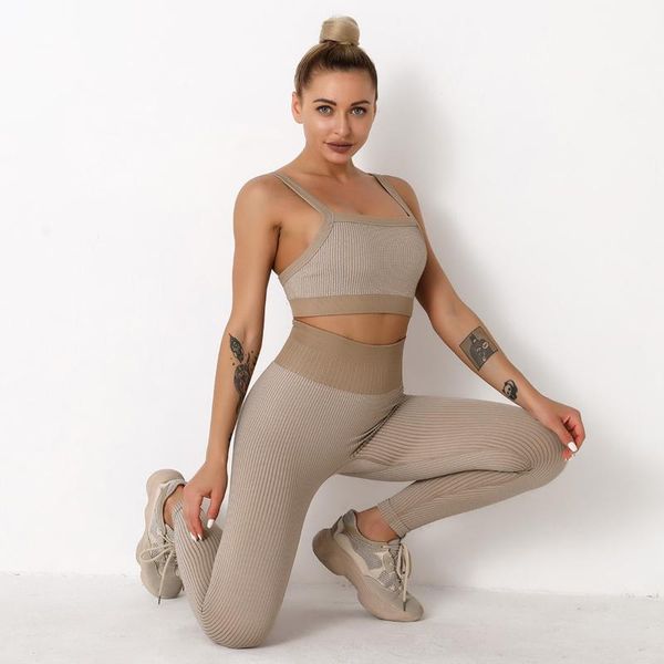 

yoga outfit women's sportswear set workout clothes athletic wear sports gym legging seamless fitness stripe bra sweatpants suit