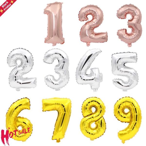 

party decoration 50pc/lot 16inch number foil balloons rose gold silver digital birthday wedding baby shower supplies wholesale
