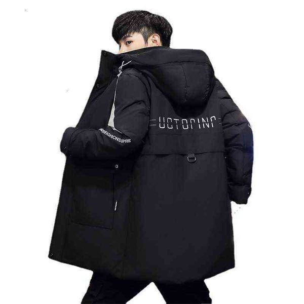 

winter men's 2021 90 white duck down et thickened hooded medium and long coat trend, Black
