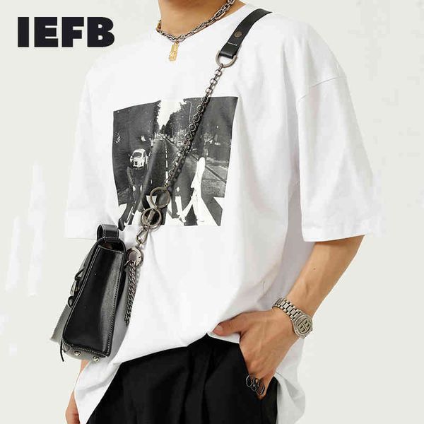 

iefb men's summer korean loose simple short sleeve fashion round neck cotton printting streetwear t-shirt 9y7630 210524, White;black