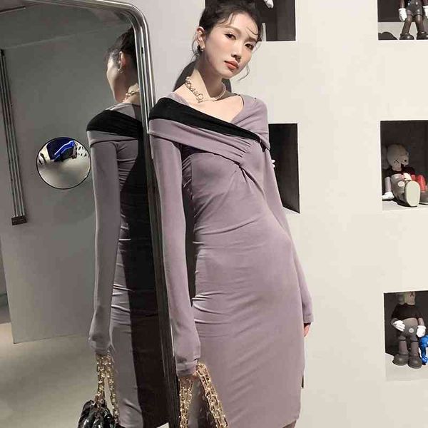 

casual dresses three ways to wear designer bodycon ladies long sleeve tunic v neck knee length korean autumn winter serw, Black;gray