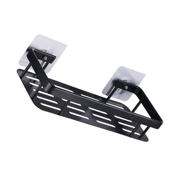 

hooks & rails 1pc punch-storage rack with non-marking stickers for bathroom (black)