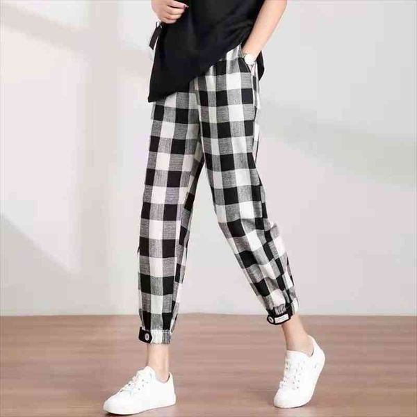 

vintage plaid tie feet women pants fashion casual jogger sweatpants summer harem pants female long trousers streetwear, Black;white
