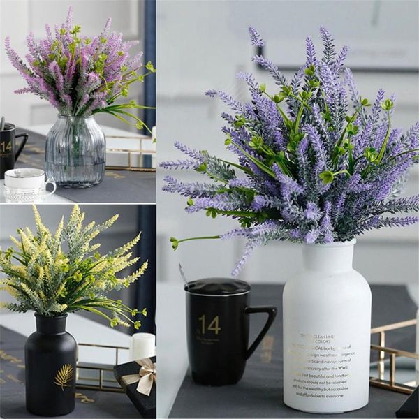 

1pc artificial plastic lavender flower plants 5 forks simulation fake flowers outdoor wedding garden home diy decoration decorative & wreath