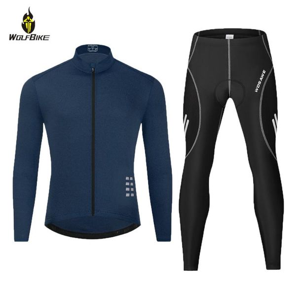 

racing sets wolfbike full sleeve cycling clothing suit reflective quick dry shirt tight trousers bicycle mtb bike breathable long jersey set, Black;blue