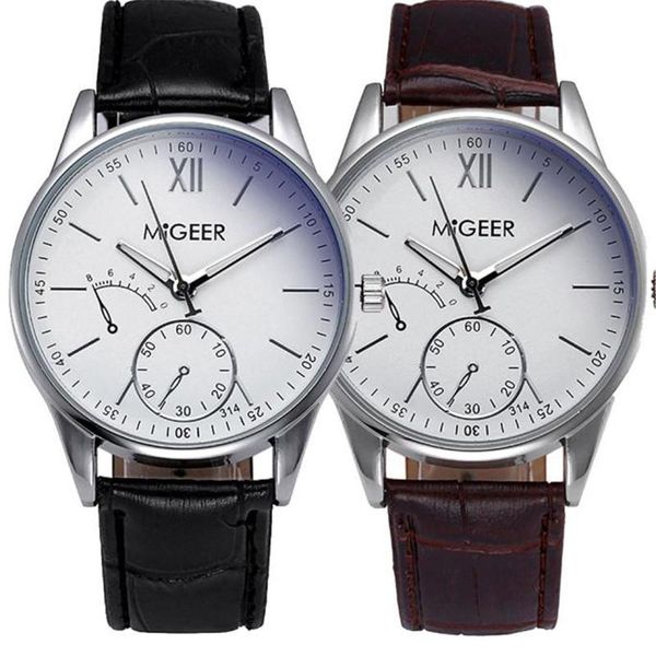 

wristwatches migeer fashion men watch crocodile faux leather mens analog wrist watches for quartz erkek kol saati s7, Slivery;brown