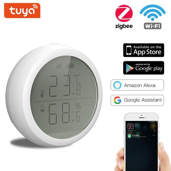 

smart home control tuya zigbee temperature sensor humidity with led screen thermometer hygrometer support alexa google