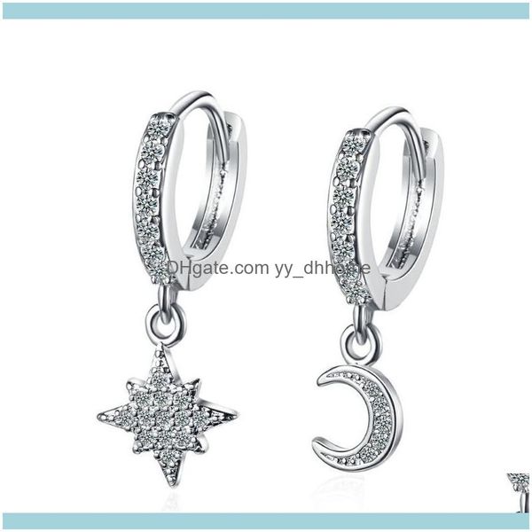 

stud jewelrystud 925 sterling sier zircon star moon charm earrings for women girls wedding party korean fashion jewelry pendientes eh687 dro, Golden;silver