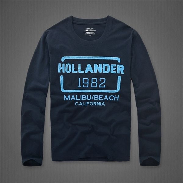 

t shirt men 100% cotton embroidery long sleeve tshirts o-neck 210706, White;black