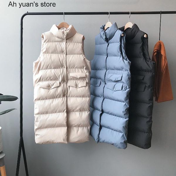 

women's vests ah yuan 2021 women winter vest coat stand collar long warm chaleco mujer gilet casaco feminino, Black;white