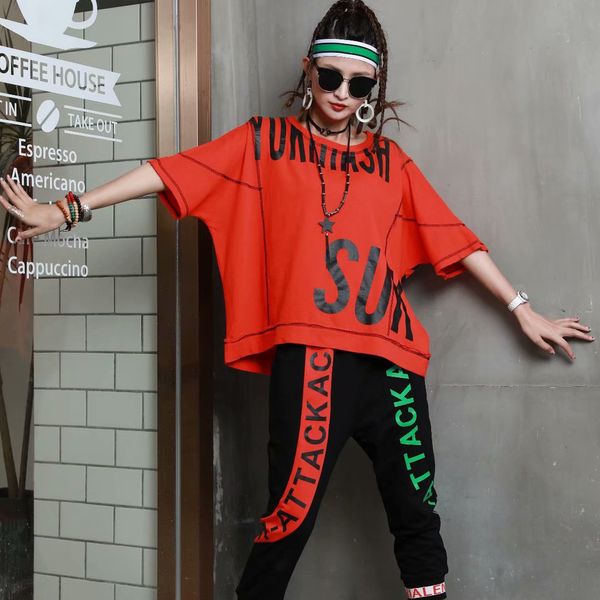 

tracksuits summer korean brand big loosey female letter printing sew fashion short sleeve sweater, Gray