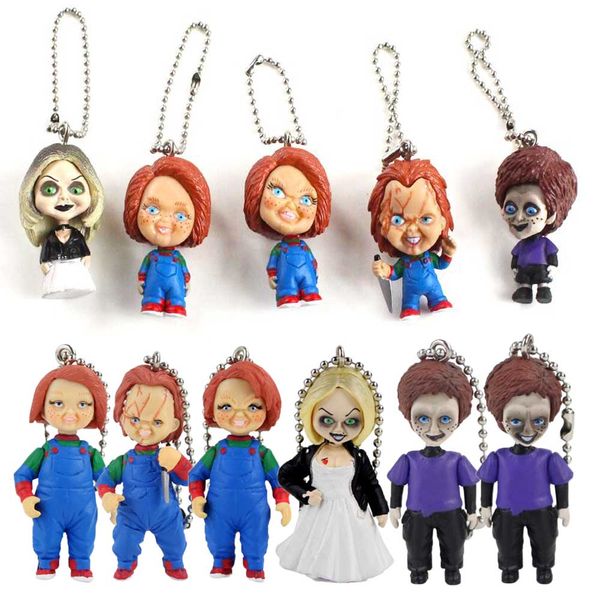 

4-6cm horror movie childs play chucky bride son doll key ring pvc keychain pendant figure toys dolls