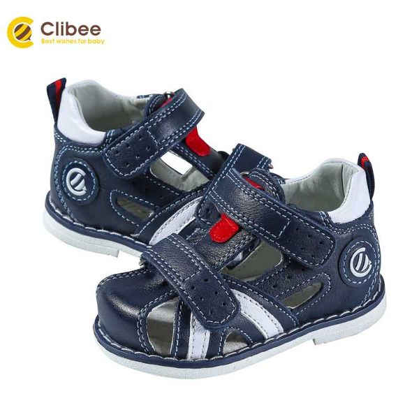 

sandals clibee genuine leather toddler boys closed toe summer shoes orthopedic sandal for baby 19-22, Black;red