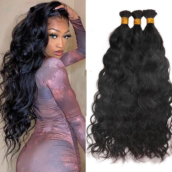 

brazilian natural wave hairs bulks 1/2/3pcs/lot wet and wavy human hair bulk for braiding no weft braids extensions bundles, Black