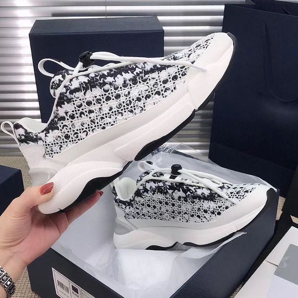 

2021 oblique b24 sneaker men trainers canvas casual shoes designer sneakers women obliques printing cannage motif mesh vintage trainer with, Black