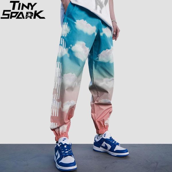 

hip hop men streetwear gradient pants cloud print baggy joggers 2021 spring summer harajuku fashion track harem trousers men's, Black