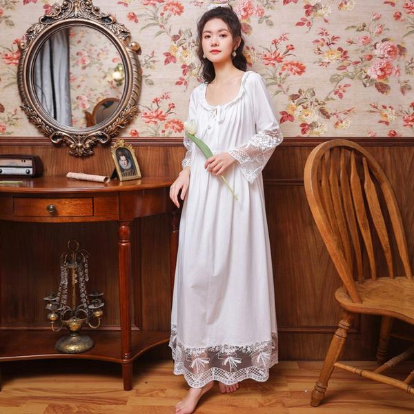 

women's sleepwear wasteheart white women homewear female night dress long lace o neck nightwear nightgown court gown, Black;red
