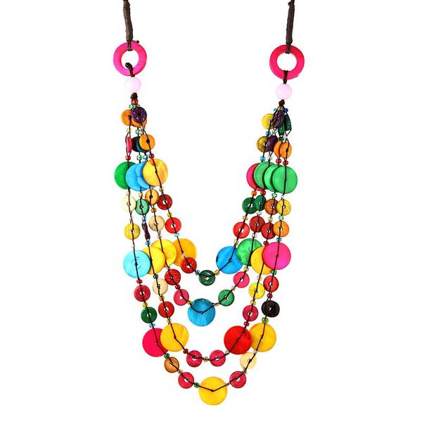 

pendant necklaces bohemia ethnic geometric statement charms necklace & women shell weaving rope multicolors jewelry, Silver
