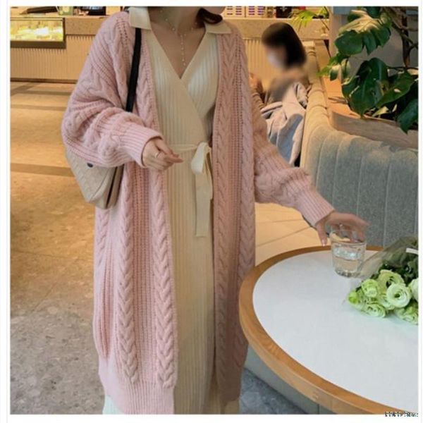 

women's knits & tees chic women long knitted sweaters 2021 autumn winter thick full sleeve loose casual female solid cardigans, White