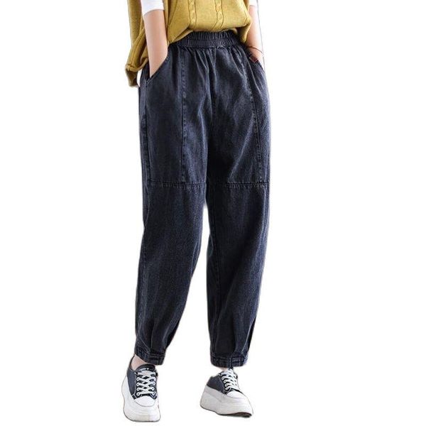 

women's jeans harem pants women high waist mom woman denim trousers cowboy distressed casual y2k blue black loose