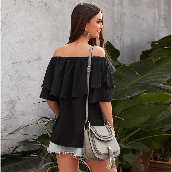 

women's blouses & shirts casual chiffon blouse off-shoulder fashion european and american-style flounced half-sleeve shirt loose-fit sh, White