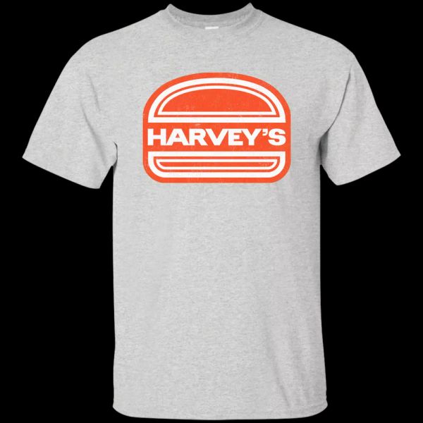 

harvey's, retro, hamburger, fast food, canada, canadian, logo, t-shirt, distress, White;black
