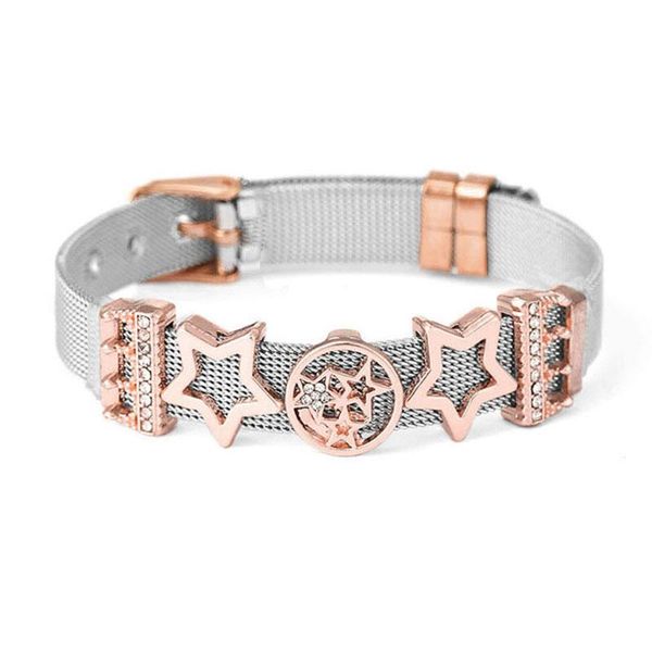 

charm bracelets design rose gold stainless steel mesh bracelet diy hollow star fit brand for women fashion jewelry gift, Golden;silver