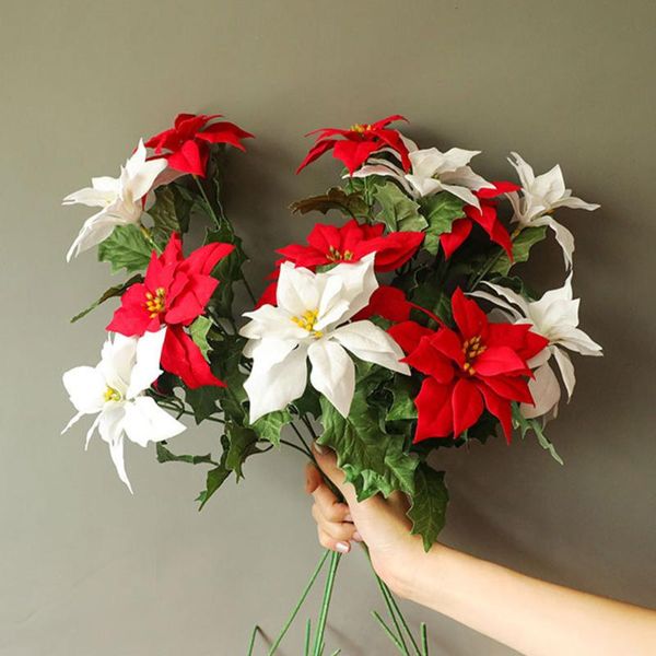 

heads 58cm artificial flower for christmas home decor plastic fake flowers simulation green leaves branch wedding decorative & wreaths