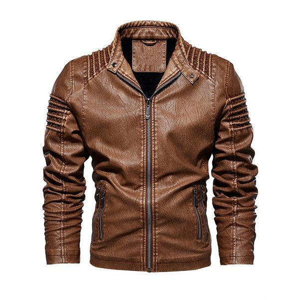 

men's jackets moruancle winter warm leather biker and coats fleece lined thick thermal pu motorcycle outerwear stand collar, Black;brown