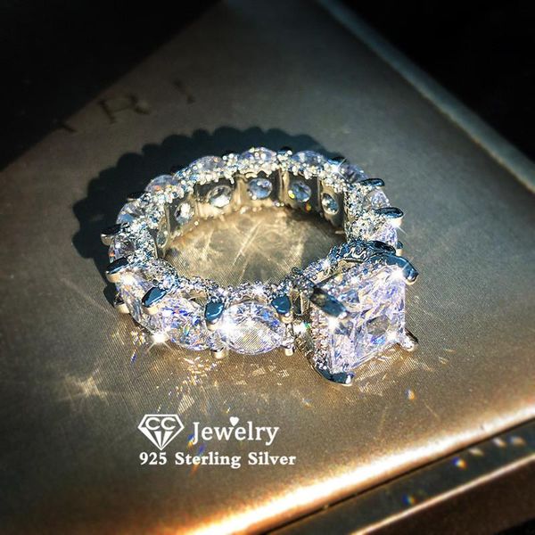 

cluster rings bridal for women s925 silver wedding cubic zirconia shine ring engagement super flash fine jewelry bijoux femme 3190, Golden;silver
