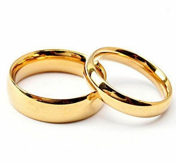 

wedding rings smooth stainless steel couple gold color simple 6mm women men lovers jewelry engagement gifts size 7-11, Slivery;golden