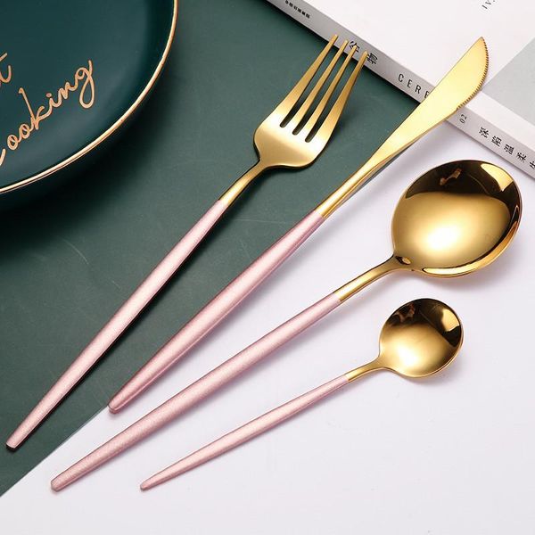 

dinnerware sets home tableware golden cutlery forks dinner set stainless steel complete fork spoon knife eco friendly