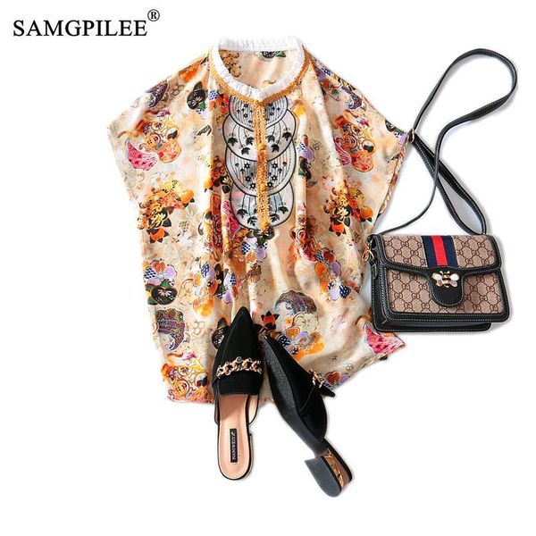 

women's t-shirt plus size women 2021 casual chiffon sleeveless shirts appliques print ruffled batwing sleeve for 3xl, White