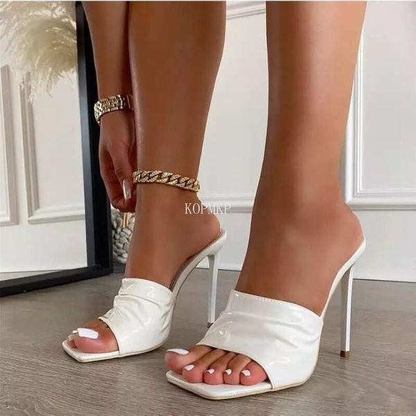 

sandals 2022 pleated pu fashion women's casual thin high heels summer stiletto square toe elegant kopmkp 43, Black