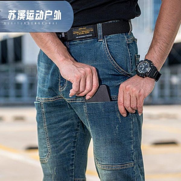 

men's jeans fitness tactical men, Blue