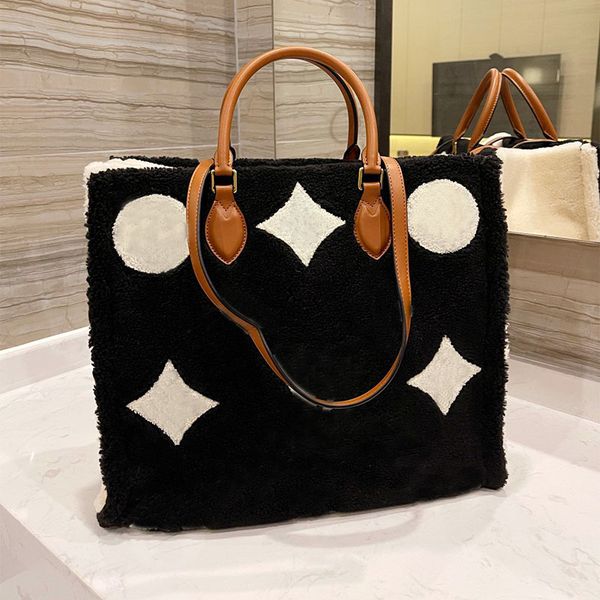

women luxury tote bags onthego teddy style lambswool designer handbags shoulder strap crossbody shopping travel bag wallets