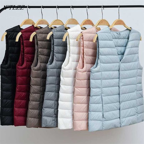 

ftlzz women vest thin down coat 90% ultra light white duck jacket v collar or o sleeveless 211008, Black