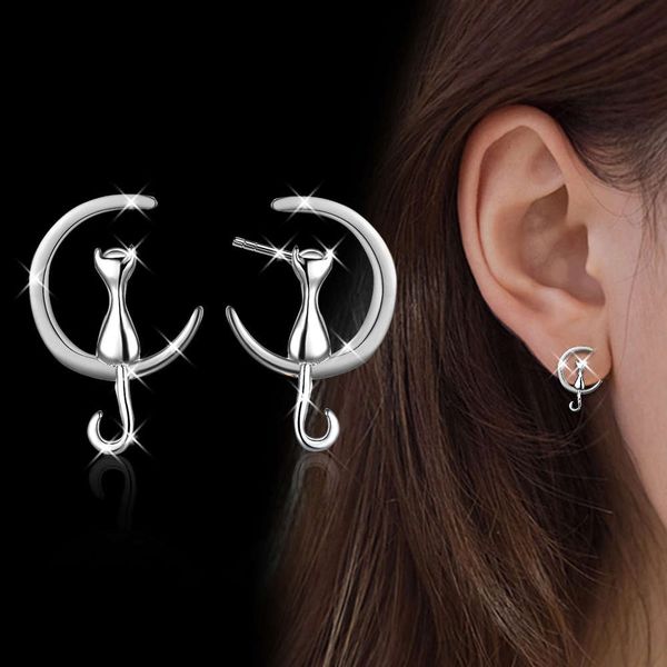 

female moon earrings cute kitten small simple gift