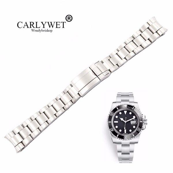 

watch bands carlywet 20 21mm silver brushed 316l solid stainless steel band belt strap bracelets for gmt, Black;brown