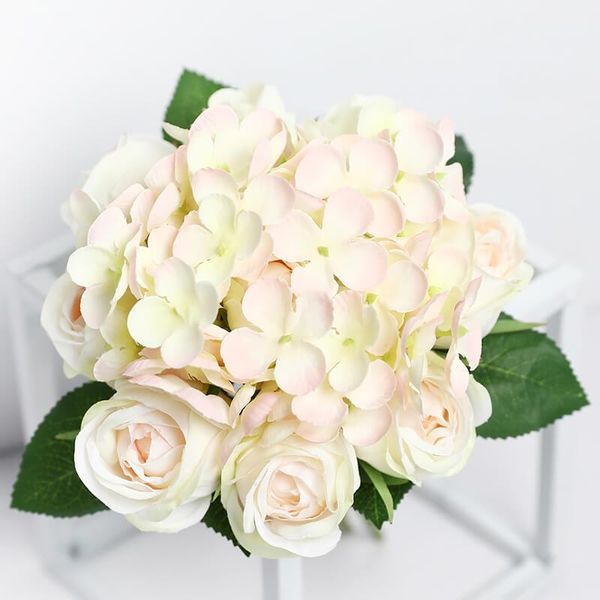 

silk white hydrangea faux flower bouquet home decor peony rose artificial flowers wedding table centerpiece decoration decorative & wreaths