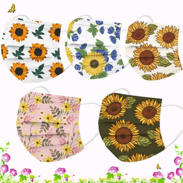 

party mask disposable three-layer melt blown sunflower printed face mask