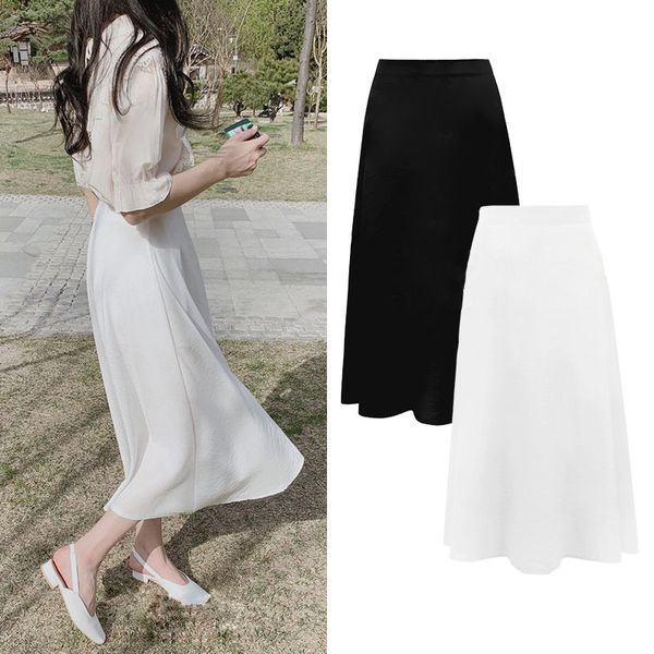 Verão chique coreano magro uma linha alta cintura mais tamanho branco chiffon saias mulheres faldas mujer moda temperamento elegante retro selvagem 210429