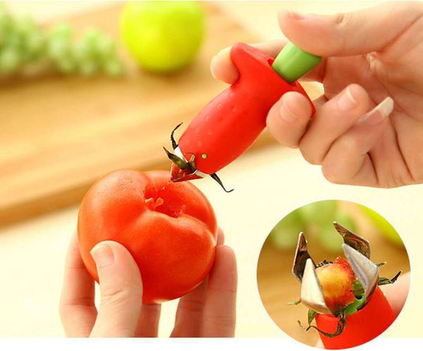 Navio grátis 100 pçs / lote strawberry stem folha folhas de casca removedor ferramentas ferramentas de remoção de frutas ferramenta cozinha gadgets cortador cor vermelho